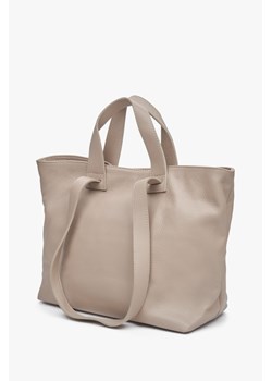 Estro: Beżowa duża torebka damska ze skóry naturalnej ze sklepu Estro w kategorii Torby Shopper bag - zdjęcie 173031138
