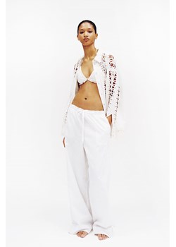 H & M - Szerokie spodnie z domieszką lnu - Biały ze sklepu H&M w kategorii Spodnie damskie - zdjęcie 173032608