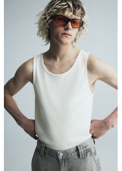 H & M - Prążkowana koszulka Slim Fit - Biały ze sklepu H&M w kategorii Bluzki damskie - zdjęcie 173032677