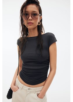 H & M - Marszczony top z kapturkowym rękawem - Szary ze sklepu H&M w kategorii Bluzki damskie - zdjęcie 173032686
