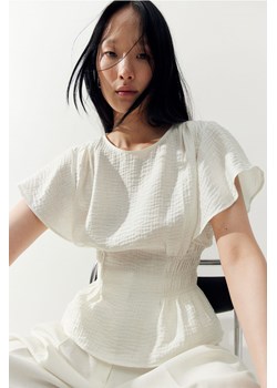 H & M - Tkaninowa bluzka o strukturalnej powierzchni - Biały ze sklepu H&M w kategorii Bluzki damskie - zdjęcie 173032756