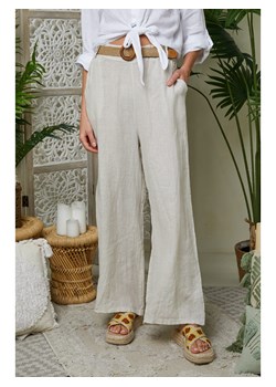 Lin Passion Lniane spodnie w kolorze beżowym ze sklepu Limango Polska w kategorii Spodnie damskie - zdjęcie 173115759