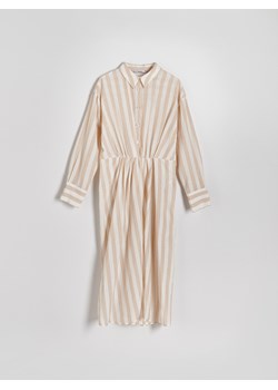 Reserved - Koszulowa sukienka midi z lyocellem - beżowy ze sklepu Reserved w kategorii Sukienki - zdjęcie 173117016