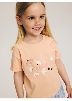 Reserved - Bawełniany t-shirt z nadrukiem - brzoskwiniowy ze sklepu Reserved w kategorii Koszulki niemowlęce - zdjęcie 173117165