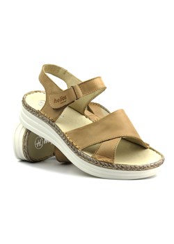 Skórzane sandały damskie ze skrzyżowanymi paskami - HELIOS Komfort 123, jasnobeżowe ze sklepu ulubioneobuwie w kategorii Sandały damskie - zdjęcie 173121128