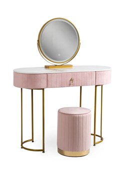 Różowa toaletka z pufą i lustrem glamour - Adorva 3X ze sklepu Edinos.pl w kategorii Toaletki - zdjęcie 173121727