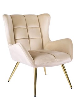 Kremowy stylowy fotel uszak na złotych nogach - Zaxo 3X ze sklepu Edinos.pl w kategorii Fotele - zdjęcie 173122007