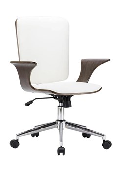 Biały fotel obrotowy z ekoskóry i drewna orzechowego - Oxofi 3X ze sklepu Edinos.pl w kategorii Krzesła biurowe - zdjęcie 173122265