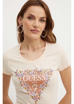 Guess t-shirt BOUQUET damski kolor beżowy W4YI72 J1314 ze sklepu ANSWEAR.com w kategorii Bluzki damskie - zdjęcie 173123148