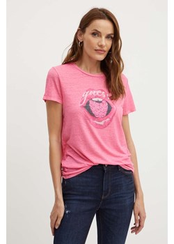 Guess t-shirt BERRY LIPS damski kolor różowy W4YI60 KBZ00 ze sklepu ANSWEAR.com w kategorii Bluzki damskie - zdjęcie 173123157