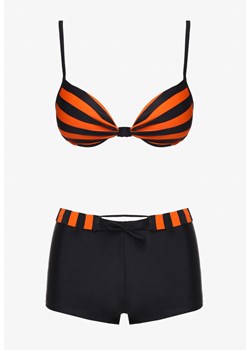 Pomarańczowo-Czarne Bikini Dwuczęściowe Stanik z Usztywnionymi Miseczkami Szorty z Paskiem Vivadia ze sklepu Born2be Odzież w kategorii Stroje kąpielowe - zdjęcie 173123946