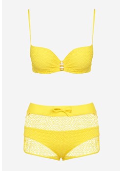 Żółte Bikini Stanik z Metalową Aplikacją Majtki Typu Figi Siateczkowe Szorty z Gumką Vikaella ze sklepu Born2be Odzież w kategorii Stroje kąpielowe - zdjęcie 173123986