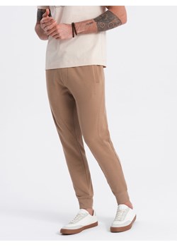 Spodnie męskie dresowe typu jogger - brązowe V2 OM-PABS-0173 ze sklepu ombre w kategorii Spodnie męskie - zdjęcie 173125418