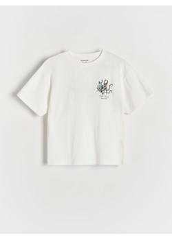 Reserved - T-shirt oversize z nadrukiem - złamana biel ze sklepu Reserved w kategorii T-shirty chłopięce - zdjęcie 173126897