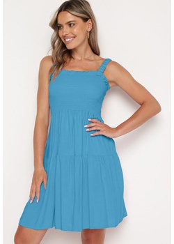 Niebieska Sukienka na Ramiączkach z Gumką w Talii i Falbankami Tiamaree ze sklepu Born2be Odzież w kategorii Sukienki - zdjęcie 173127486