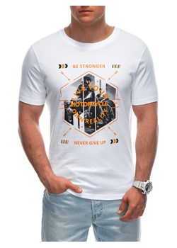 T-shirt męski z nadrukiem 1949S - biały ze sklepu Edoti w kategorii T-shirty męskie - zdjęcie 173127957