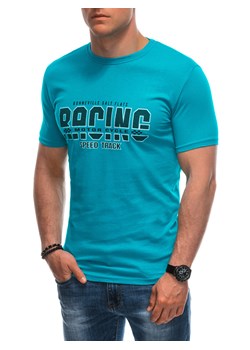 T-shirt męski z nadrukiem 1942S - turkusowy ze sklepu Edoti w kategorii T-shirty męskie - zdjęcie 173128026