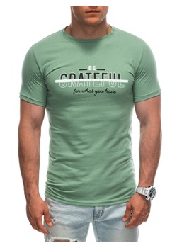T-shirt męski z nadrukiem 1947S - jasnozielony ze sklepu Edoti w kategorii T-shirty męskie - zdjęcie 173128039