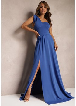 Niebieska Sukienka o Rozkloszowanym Kroju na Jedno Ramię z Głębokim Rozcięciem Efiela ze sklepu Renee odzież w kategorii Sukienki - zdjęcie 173129219
