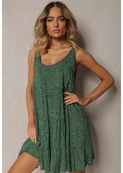 Zielona Sukienka z Bawełny o Rozkloszowanym Kroju z Falbanami Tessamay ze sklepu Renee odzież w kategorii Sukienki - zdjęcie 173129419