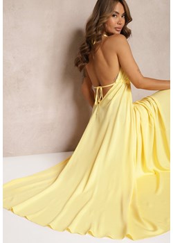 Żółta Rozkloszowana Sukienka Bawełniana z Wiązaniem na Szyi Panethea ze sklepu Renee odzież w kategorii Sukienki - zdjęcie 173129657