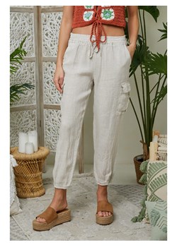 Lin Passion Lniane spodnie w kolorze beżowym ze sklepu Limango Polska w kategorii Spodnie damskie - zdjęcie 173130479