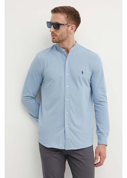 Polo Ralph Lauren koszula bawełniana męska kolor niebieski regular ze stójką 710742468 ze sklepu ANSWEAR.com w kategorii Koszule męskie - zdjęcie 173132966
