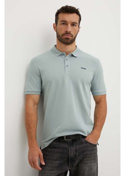 HUGO polo bawełniane kolor zielony gładki ze sklepu ANSWEAR.com w kategorii T-shirty męskie - zdjęcie 173133175