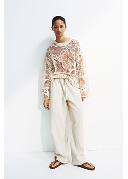 H & M - Muślinowe spodnie bez zapięcia - Beżowy ze sklepu H&M w kategorii Spodnie damskie - zdjęcie 173134848