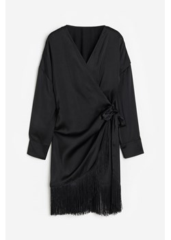 H & M - Satynowa sukienka kopertowa - Czarny ze sklepu H&M w kategorii Sukienki - zdjęcie 173134865