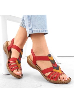 Komfortowe sandały damskie wsuwane z gumkami czerwone Rieker 60804-33 ze sklepu ButyModne.pl w kategorii Sandały damskie - zdjęcie 173134988