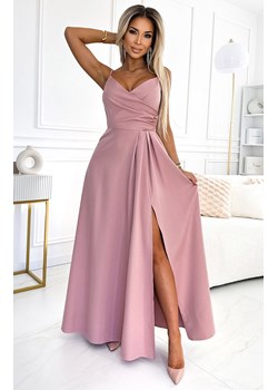 Długa suknia na ramiączkach brudny róż 299-16 Chiara, Kolor brudny róż, Rozmiar L, Numoco ze sklepu Primodo w kategorii Sukienki - zdjęcie 173135775