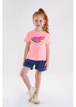 Różowy t-shirt dziewczęcy z nadrukiem ze sklepu 5.10.15 w kategorii Bluzki dziewczęce - zdjęcie 173136175
