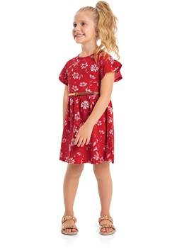 Czerwona bawełniana sukienka dziewczęca z ozdobnymi rękawkami ze sklepu 5.10.15 w kategorii Sukienki dziewczęce - zdjęcie 173136176