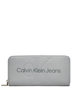 Duży Portfel Damski Calvin Klein Jeans Sculpted Zip Around Mono K60K607634 Szary ze sklepu eobuwie.pl w kategorii Portfele damskie - zdjęcie 173137838