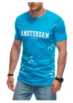 T-shirt męski z nadrukiem 1958S - turkusowy ze sklepu Edoti w kategorii T-shirty męskie - zdjęcie 173139126