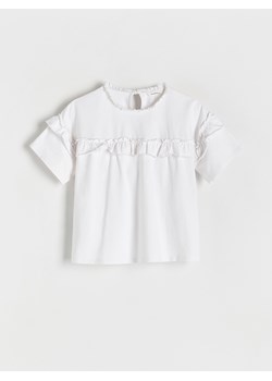 Reserved - T-shirt z falbaną - złamana biel ze sklepu Reserved w kategorii Bluzki dziewczęce - zdjęcie 173139708