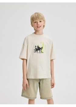 Reserved - T-shirt oversize z nadrukiem - złamana biel ze sklepu Reserved w kategorii T-shirty chłopięce - zdjęcie 173140177