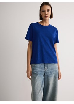 Reserved - T-shirt z wiskozą i lnem - niebieski ze sklepu Reserved w kategorii Bluzki damskie - zdjęcie 173140268