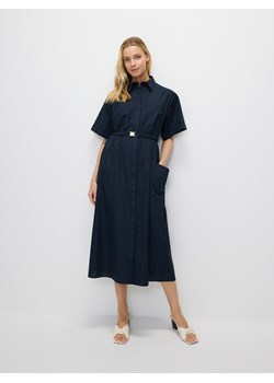 Reserved - Koszulowa sukienka midi z paskiem - granatowy ze sklepu Reserved w kategorii Sukienki - zdjęcie 173153896