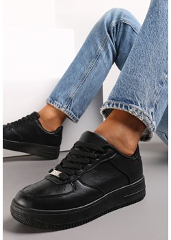 Czarne Sznurowane Sneakersy z Imitacji Skóry Mengada ze sklepu renee.pl w kategorii Buty sportowe damskie - zdjęcie 173180225
