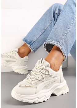 Beżowe Sneakersy na Grubej Nieregularnej Podeszwie z Odblaskowymi Wstawkami Ollavia ze sklepu renee.pl w kategorii Buty sportowe damskie - zdjęcie 173187166
