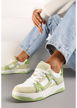 Zielono-Białe Sneakersy Ozdobione Jeansowymi Naszywkami Cliome ze sklepu renee.pl w kategorii Buty sportowe damskie - zdjęcie 173210809