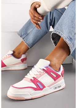 Biało-Różowe Sznurowane Sneakersy z Licznymi Wstawkami z Ekoskóry Gwendias ze sklepu renee.pl w kategorii Buty sportowe damskie - zdjęcie 173214315