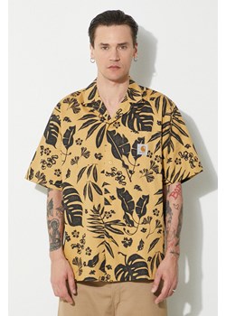 Carhartt WIP koszula bawełniana S/S Woodblock Shirt męska kolor beżowy relaxed I033073.24LXX ze sklepu PRM w kategorii Koszule męskie - zdjęcie 173257957