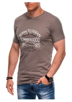 T-shirt męski z nadrukiem 1959S - brązowy ze sklepu Edoti w kategorii T-shirty męskie - zdjęcie 173276658
