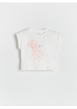 Reserved - T-shirt z nadrukiem - złamana biel ze sklepu Reserved w kategorii Bluzki dziewczęce - zdjęcie 173277215