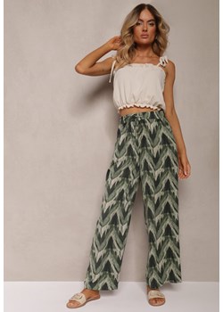 Zielone Szerokie Spodnie z Gumką i Wiązaniem w Talii Vayolet ze sklepu Renee odzież w kategorii Spodnie damskie - zdjęcie 173277739