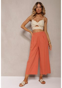 Pomarańczowe Szerokie Spodnie z Gumką w Pasie Vithan ze sklepu Renee odzież w kategorii Spodnie damskie - zdjęcie 173277775