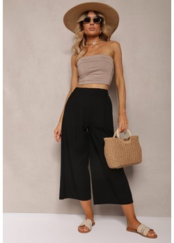 Czarne Szerokie Spodnie z Gumką w Pasie Vithan ze sklepu Renee odzież w kategorii Spodnie damskie - zdjęcie 173277777